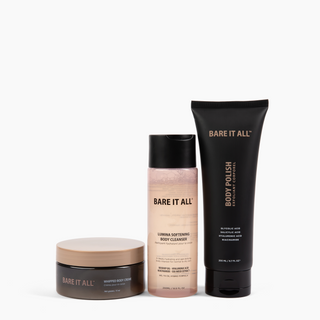 THREE-STEP ESSENTIALS BODY CARE ROUTINE: Cleanser, Body Polish, Whipped Body Creme